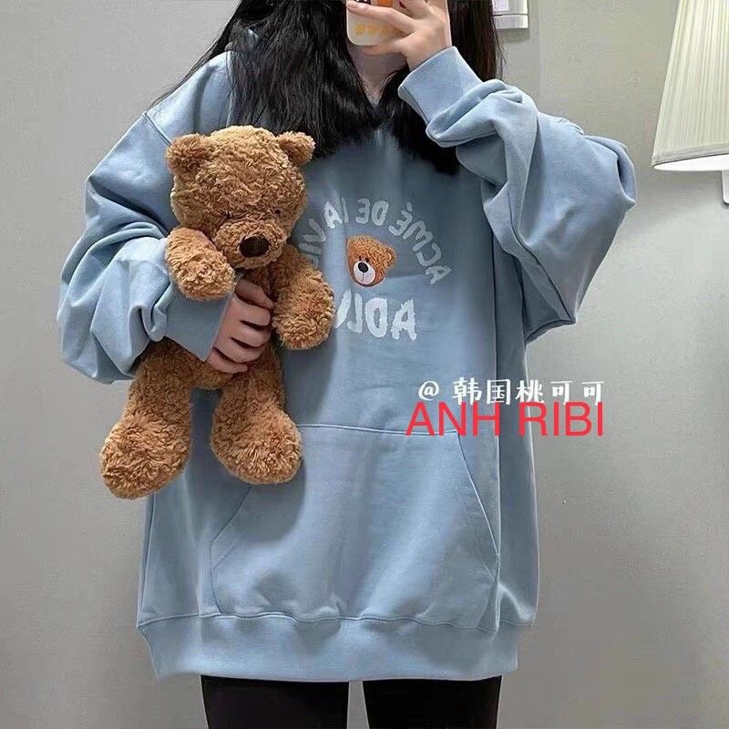 Hodie nỉ ngoại unisex nam nữ in gấu cute 2 mặt