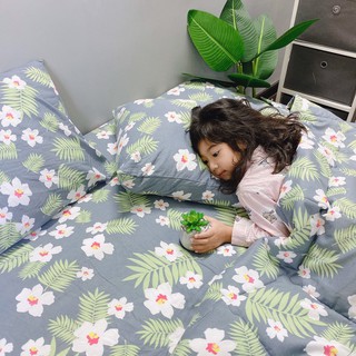 Bộ ra trải giường 1m6 1m8 x 2m hoa xanh nhí💖1 drap nệm kèm 2 vỏ gối nằm 45 x 65 cm-LINHALMONDS