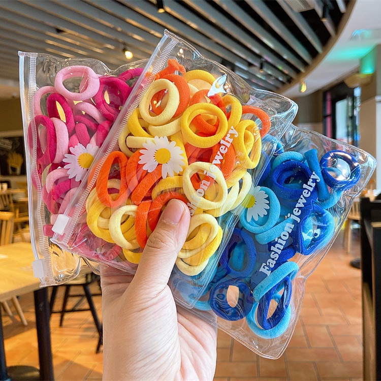 Bộ 100 dây buộc tóc cho em bé màu tươi sáng siêu mềm êm tóc bé