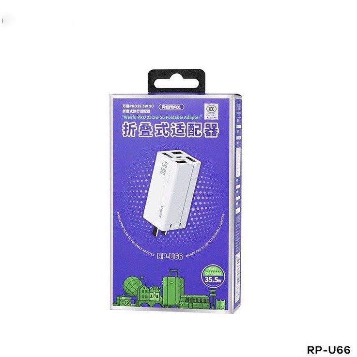 Củ Sạc Nhanh Điện Thoại 35w Chính Hãng Remax RP U66 Thiết Kế 5 Cổng 4 Cổng USB Và 1 Cổng Type-C Chuẩn PD 20w
