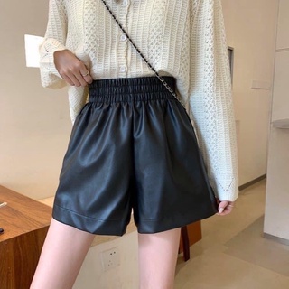 Quần sooc da chun cạp cao dáng phồng