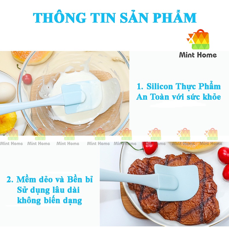 Bộ dụng cụ làm bánh 3 món silicon gồm chổi cọ quét dầu ăn, spatula trộn bột, phới dẹt silicone đánh trứng kem chịu nhiệt