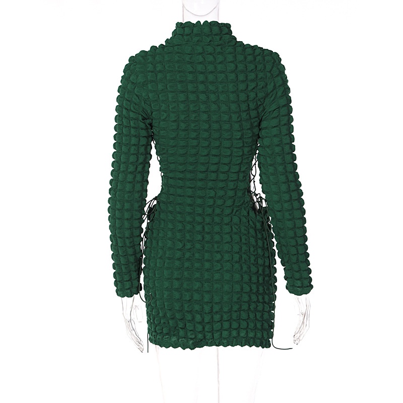 Đầm Cổ Cao Tay Dài Phồng Cột Dây Thời Trang Mùa Thu Cá Tính Cho Nữ