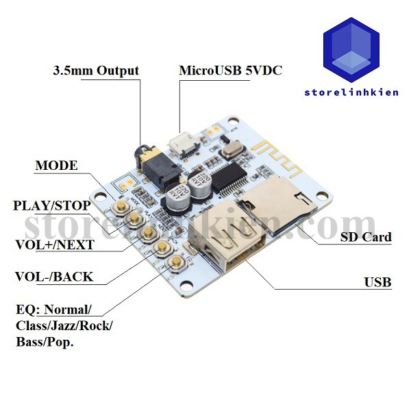 Mạch Bluetooth 4.1 phát âm thanh USB/SD Card.