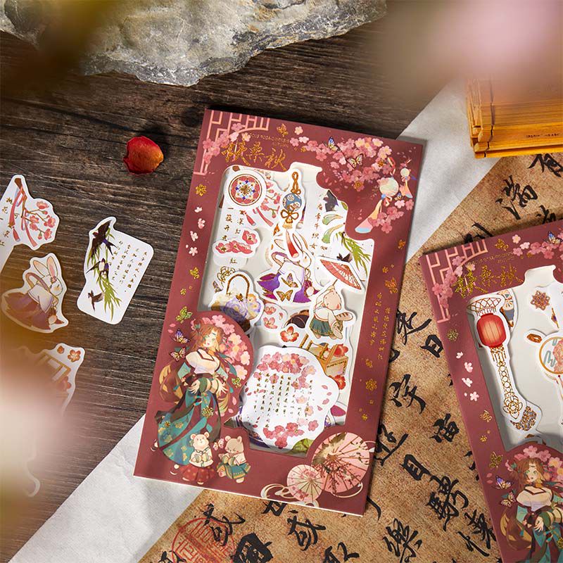 Sticker cổ trang ánh kim hình dán cute  Sơn Hải Đồ Chí 1 gói 4 tờ