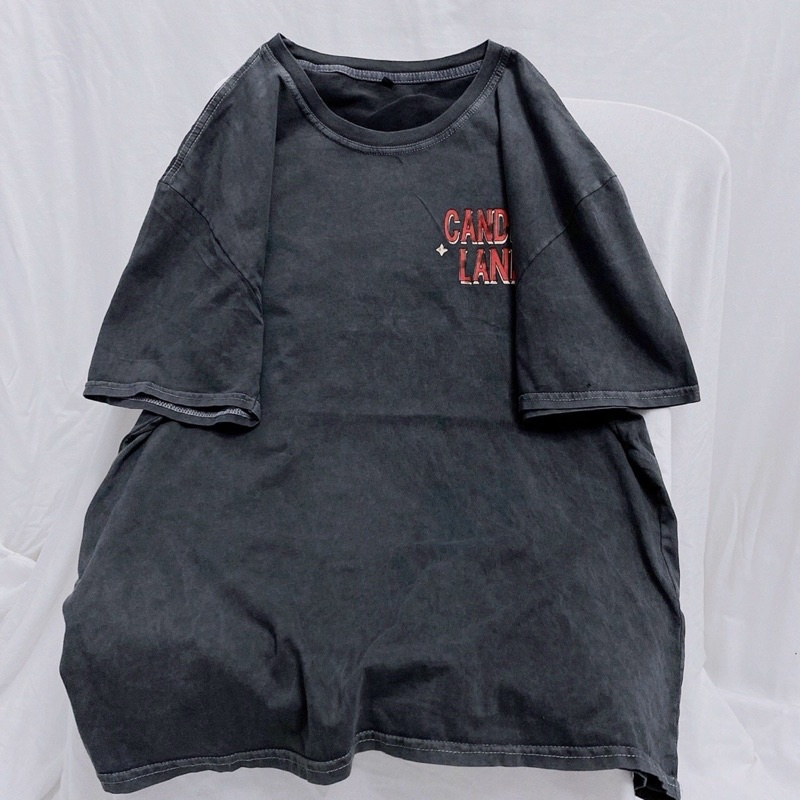 Áo Thun Tay Lỡ Candles Land wash Xám /Nam nữ unisex
