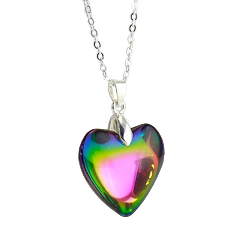 Christmas Gifts Printed Peach Heart Necklace DIY Photo Box Floating Locket Female Multicolor Pendant Necklace