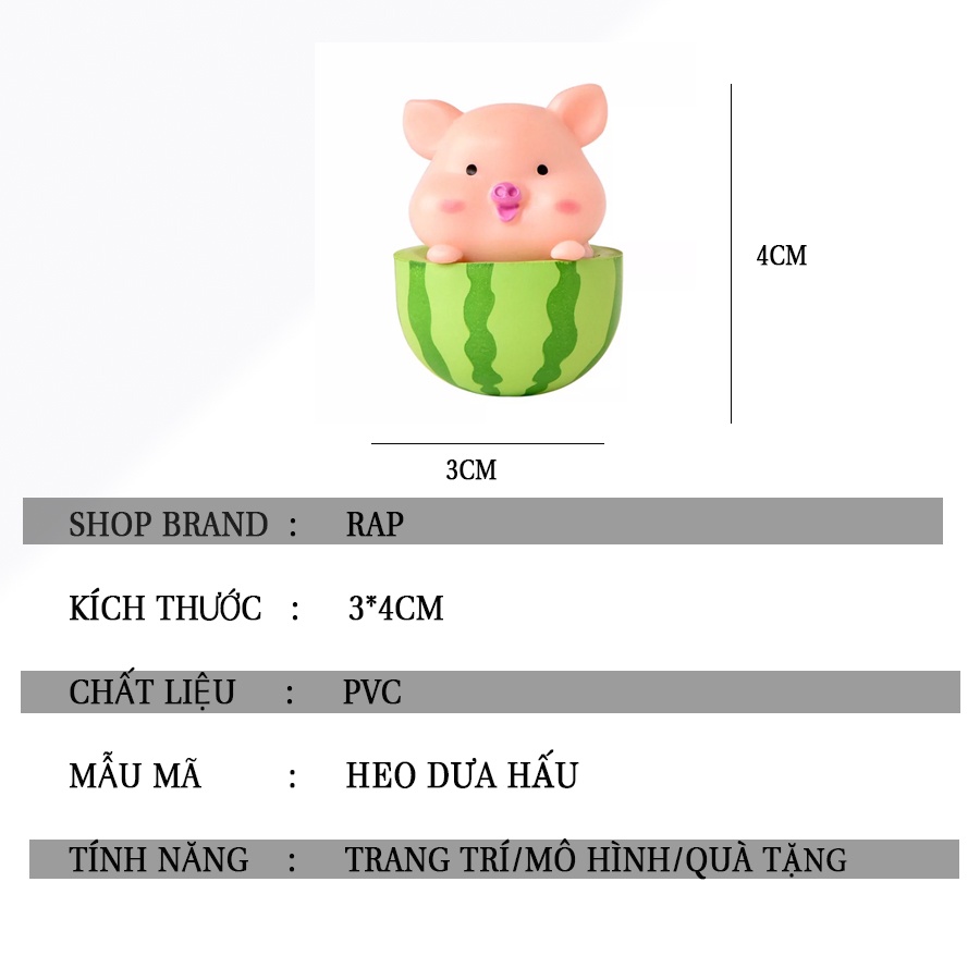 Set 6 mô hình heo hồng, tượng heo dưa hấu tiểu cảnh đáng yêu Ráp trang trí bàn làm việc, bàn học, để xe taplo ô tô