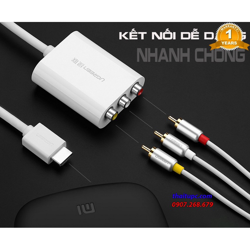 Cáp chuyển HDMI to AV chính hãng Ugreen 30452 hỗ trợ NTSC / PAL