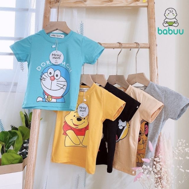 Áo Thun Minky Mom Bé Trai Bé Gái Vải Cotton 1,2,3,4,5,6 Tuổi-Áo Phông Đô Rê Mon,Vua Sư Tử,Chuột Mickey,Gấu Pooh,Sóc