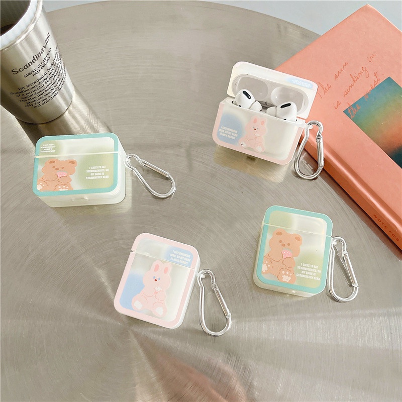 Vỏ Bảo Vệ Hộp Sạc Tai Nghe Airpods 1 2 3 Pro Mềm Chống Trầy Hình Vuông Họa Tiết Hoa Và Thỏ