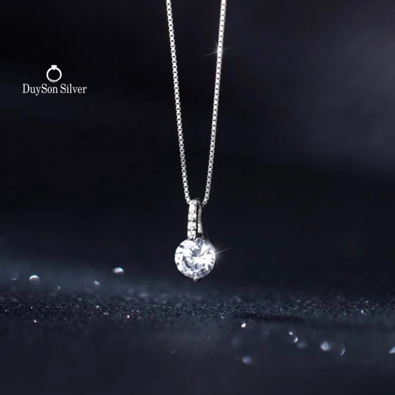 Dây chuyền bạc nữ, vòng cổ bạc 925 mặt đá tròn cao cấp, sang trọng DUYSON SILVER