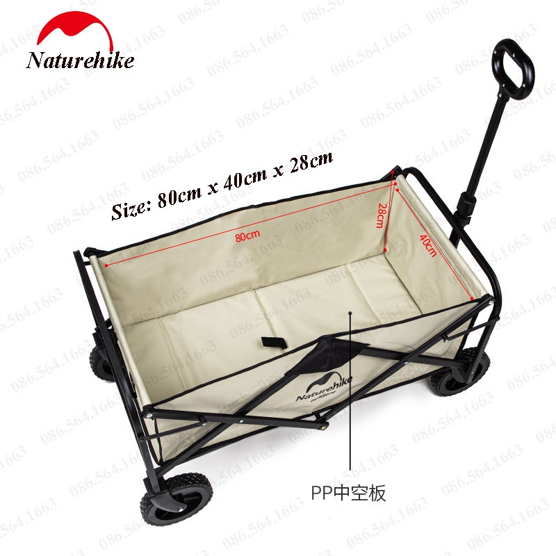 Xe Kéo Gấp Gọn Dã Ngoại Naturehike - Xe Đẩy Cắm Trại Du Lịch Khung Hợp Kim Tải Trọng 90Kg