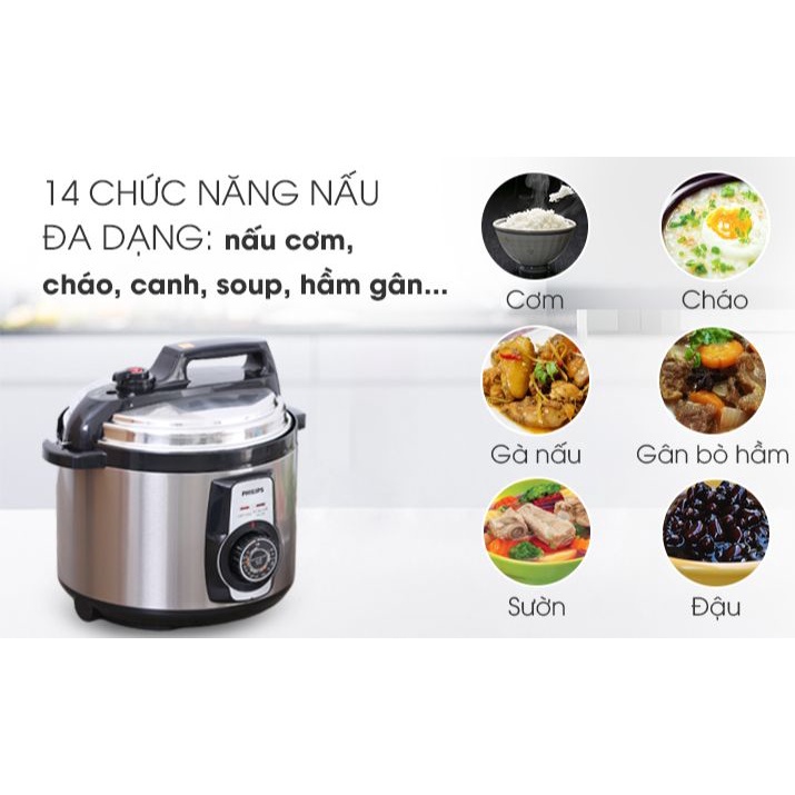 Nồi áp suất điện Philips HD2103/66 5 lít-Mới Chính Hãng 100%-5 lít 900W Chất liệu:Lòng nồi chống dính