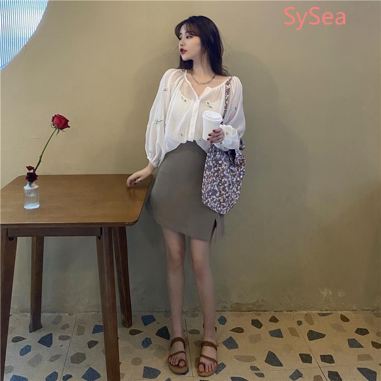 Plus Áo Sơ Mi Chiffon Chống Nắng Họa Tiết Hoa Phong Cách Pháp Cá Tính