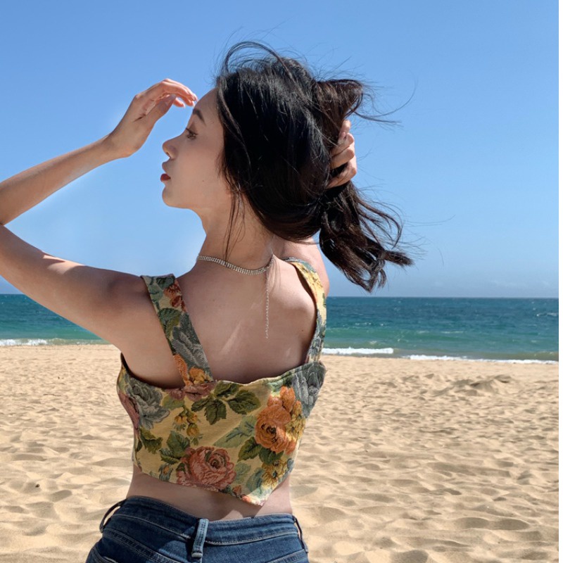 Áo Croptop Sát Nách Chất Chiffon Hoạ Tiết Hoa Thiết Kế Quyến Rũ