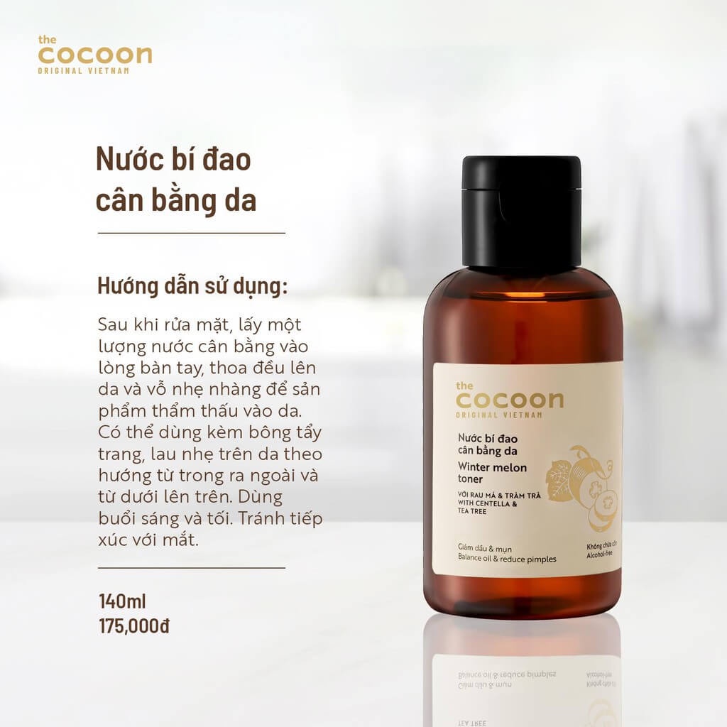 Nước Bí Đao Cân Bằng Da (Toner) COCOON Giảm Dầu, Mụn COCOON Winter Melon Toner 140ml