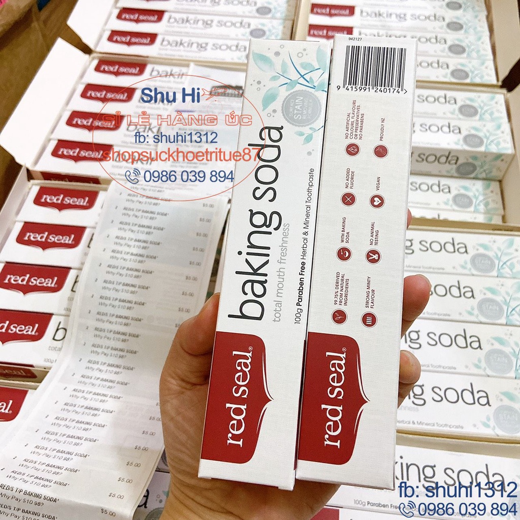 Kem đánh răng tan mảng bám, trắng răng - red seal toothpaste baking soda 100g úc, đủ bill chemist