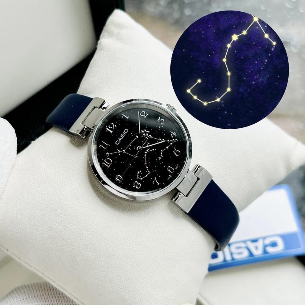 Đồng hồ nữ dây da Casio LTP-E06L-2A chòm sao BỌ CẠP