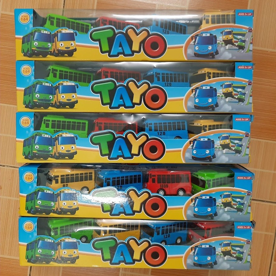 Tayo bus xe buýt đồ chơi trẻ em gồm 4 chiếc tương tứng 4 nhân vật Tayo Rogi Lani Gani - xe bằng nhựa chạy cót