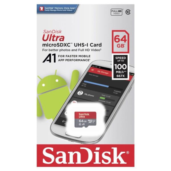 Thẻ nhớ MicroSDXC SanDisk Ultra A1 64GB Class 10 U1 100MB/s - No Adapter, Box Anh (Đỏ)