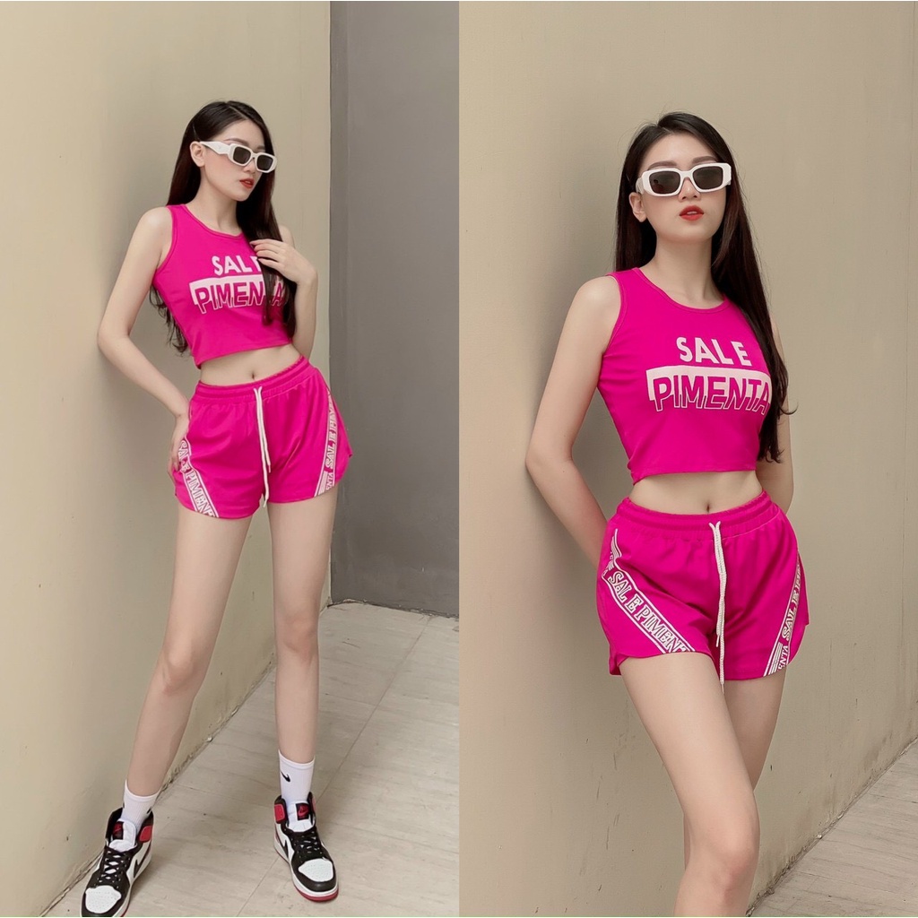 Đồ tập gym yoga thể thao nữ, set bộ áo crop quần đùi 2 lớp phối chữ nhiều màu đủ size Bin Sports BN061
