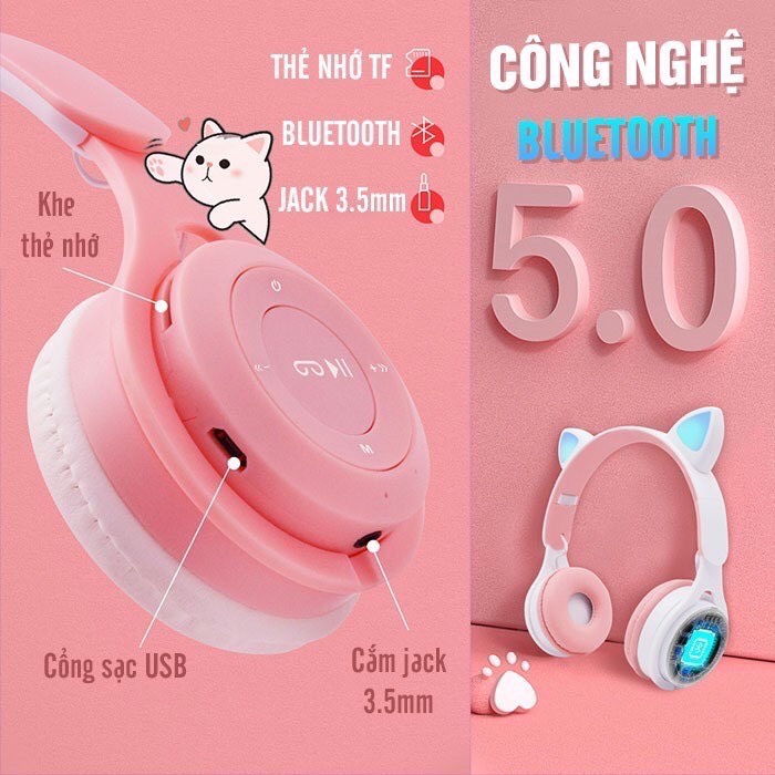 Tai Nghe Mèo Bluetooth ,Tai Nghe Có Mic,Âm Bass Chuẩn Và Dung Lượng Pin Khủng 400mAh casealpha