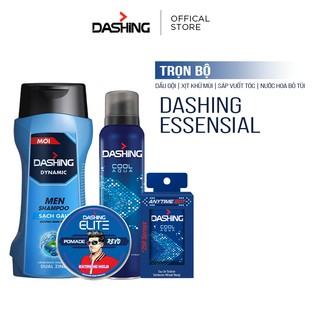 Trọn bộ Dashing: Dầu gội Dynamic 180g & Xịt khử mùi Cool Aqua 125ml & Nước hoa Cool Aqua 18ml & Sáp vuốt tóc Revo 75g