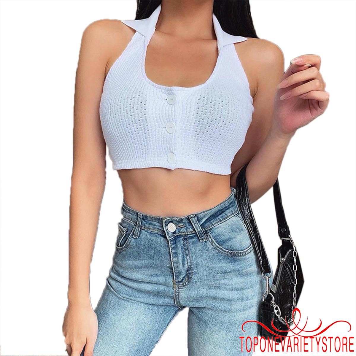 Áo Croptop Không Tay Hở Lưng Thời Trang Quyến Rũ Cho Nữ