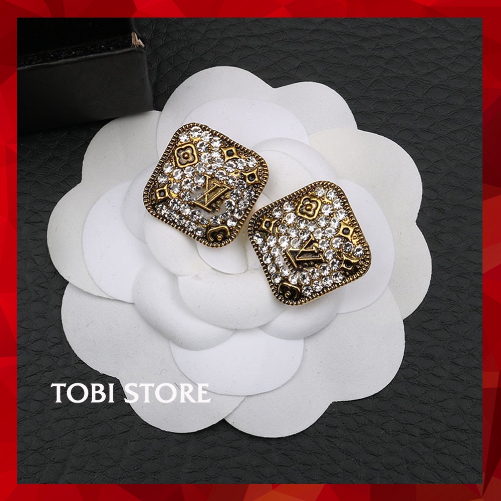 Bông tai nữ L.V vuông đính đá hoạ tiết sang chảnh TB572