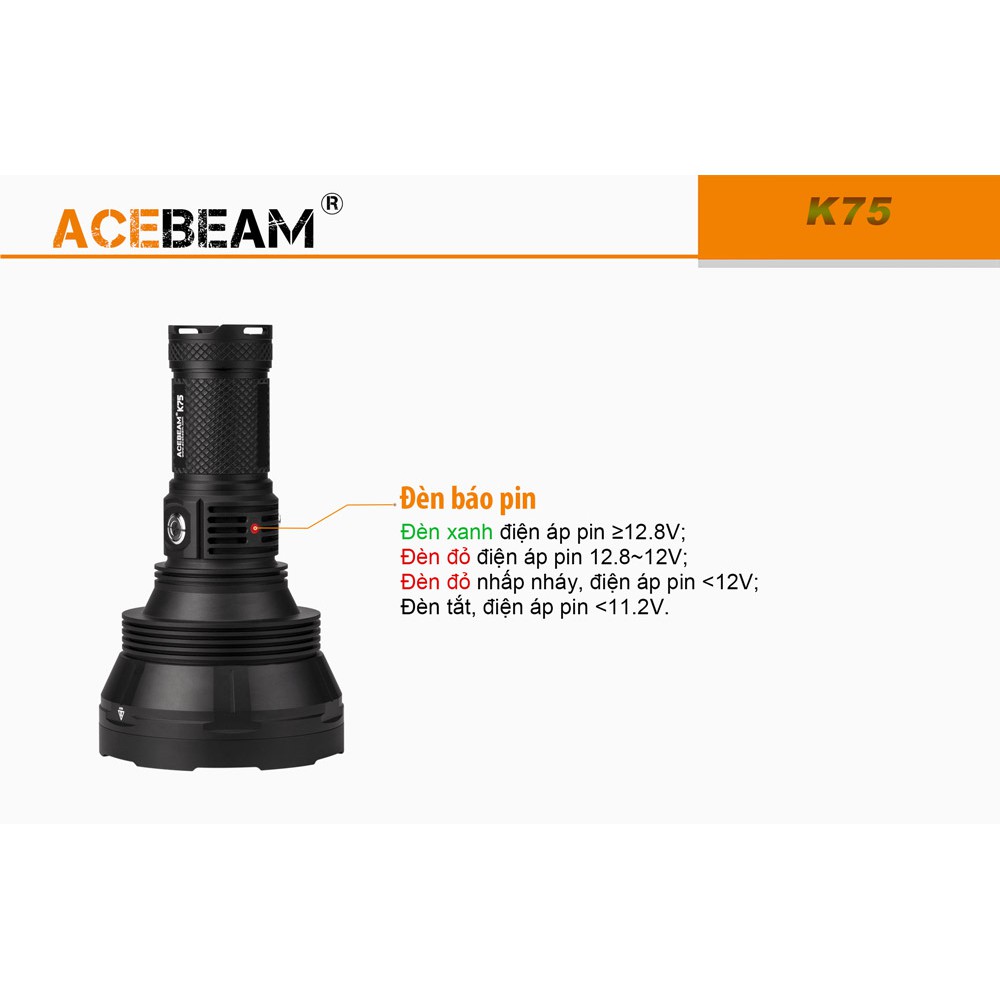 [SIÊU XA] [HÀNG ĐẦU TG] Đèn pin ACEBEAM K75 - Độ sáng 6500lm chiếu xa 2500m kèm 4 pin 18650 và sạc nhanh C4-12