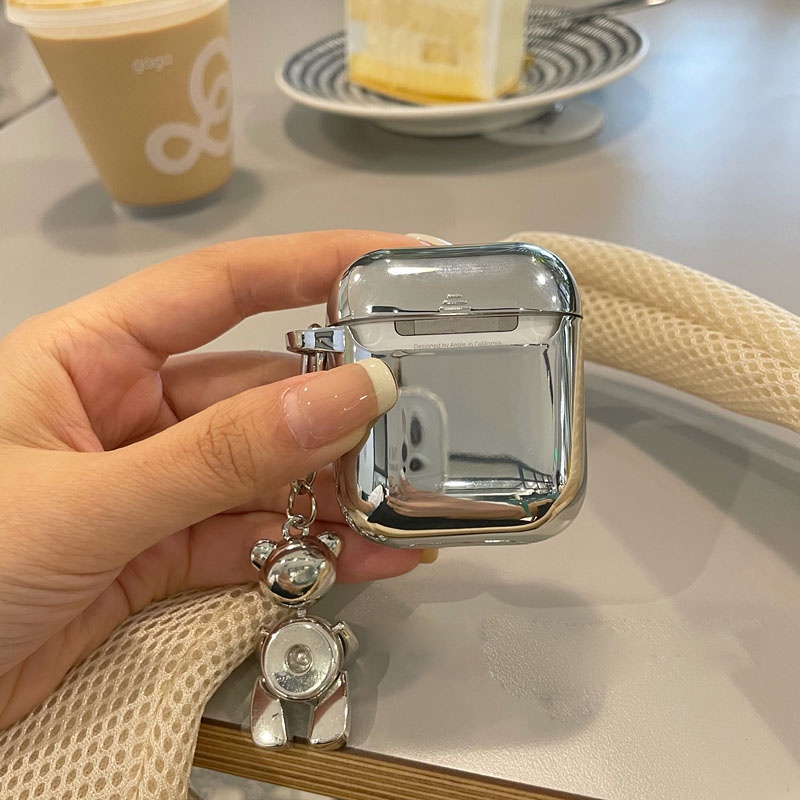 Ốp Hộp Đựng Tai Nghe Nhét Tai TPU Mạ Bạc Hình Gấu Cho airpods 1 / 2 / pro airpods 3 airpods pro 2Ndover