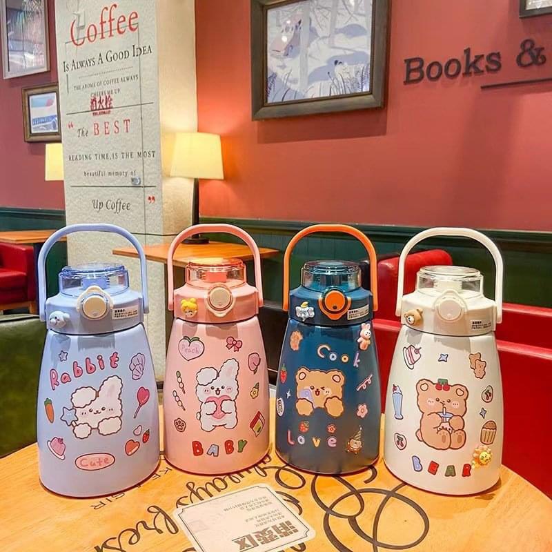 Bình Giữ Nhiệt  800ml Có Ống Hút Lõi Inox 304 Giữ Nhiệt Tặng Sticker Trang Trí Siêu Dễ Thương -An Nhiên.739