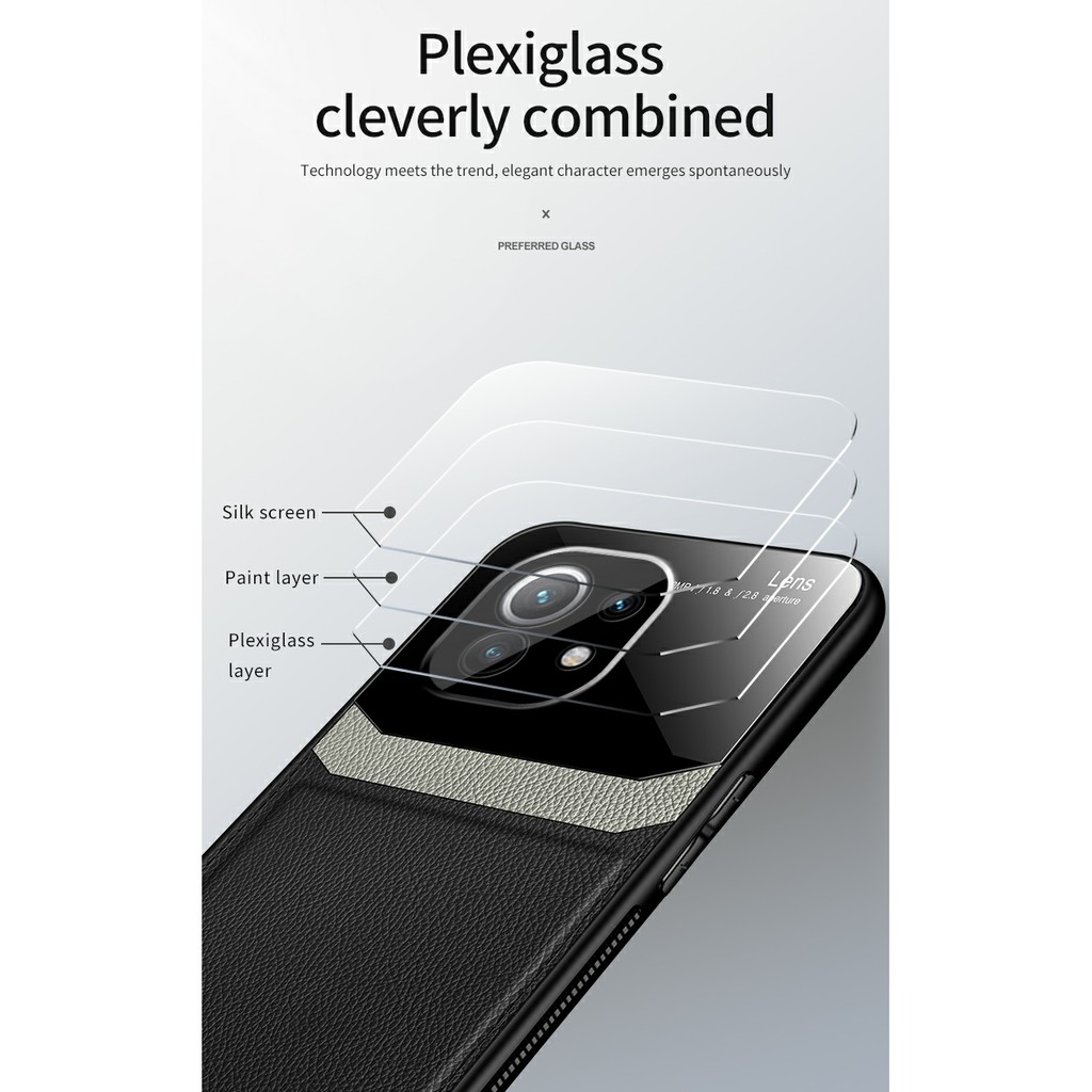 Ốp lưng Xiaomi Mi 11 Lite / 11 Lite 5G chống sốc da kính cao cấp