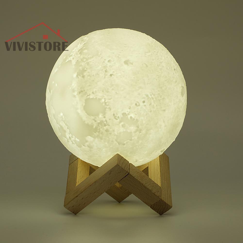 3D Print Moon Lamp Rechargeable LED Night Light Touch Switch Bedside Lights