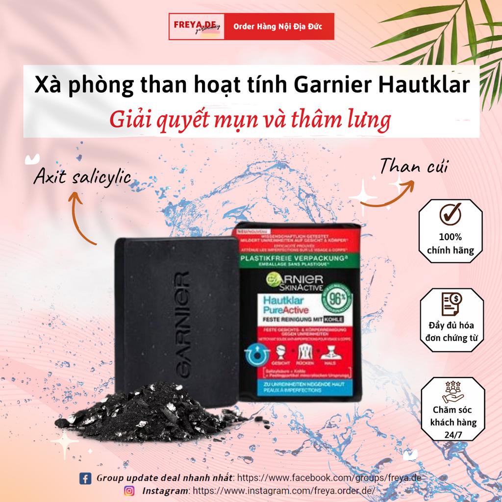 Xà phòng than hoạt tính Ganier Skin Active - hỗ trợ giảm tình trạng mụn và thâm mụn ở lưng