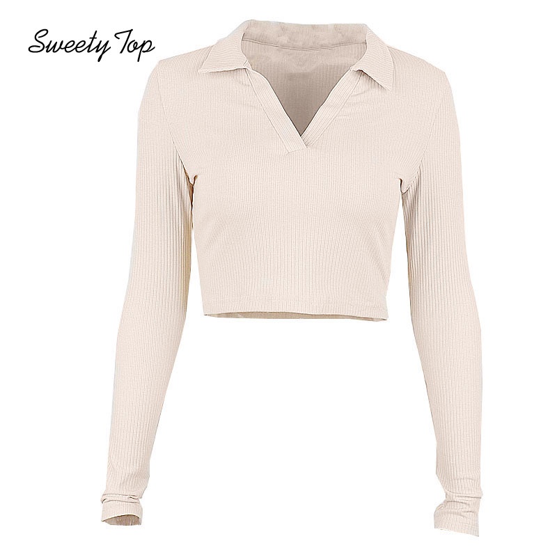 Sweetytop Áo Thun Nữ Tay Dài Cổ Chữ V Gợi Cảm 2021 | BigBuy360 - bigbuy360.vn