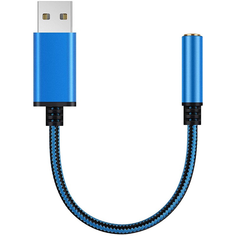 Card Âm Thanh Chuyển Đổi Cổng Usb Sang 3.5mm Cho Pc / Laptop / Ps4 / Mac 0.6 Feet / Blue