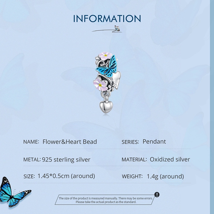 Hạt charm BAMOER phối hình bướm bằng bạc 925 dùng làm vòng tay/ vòng cổ DIY
