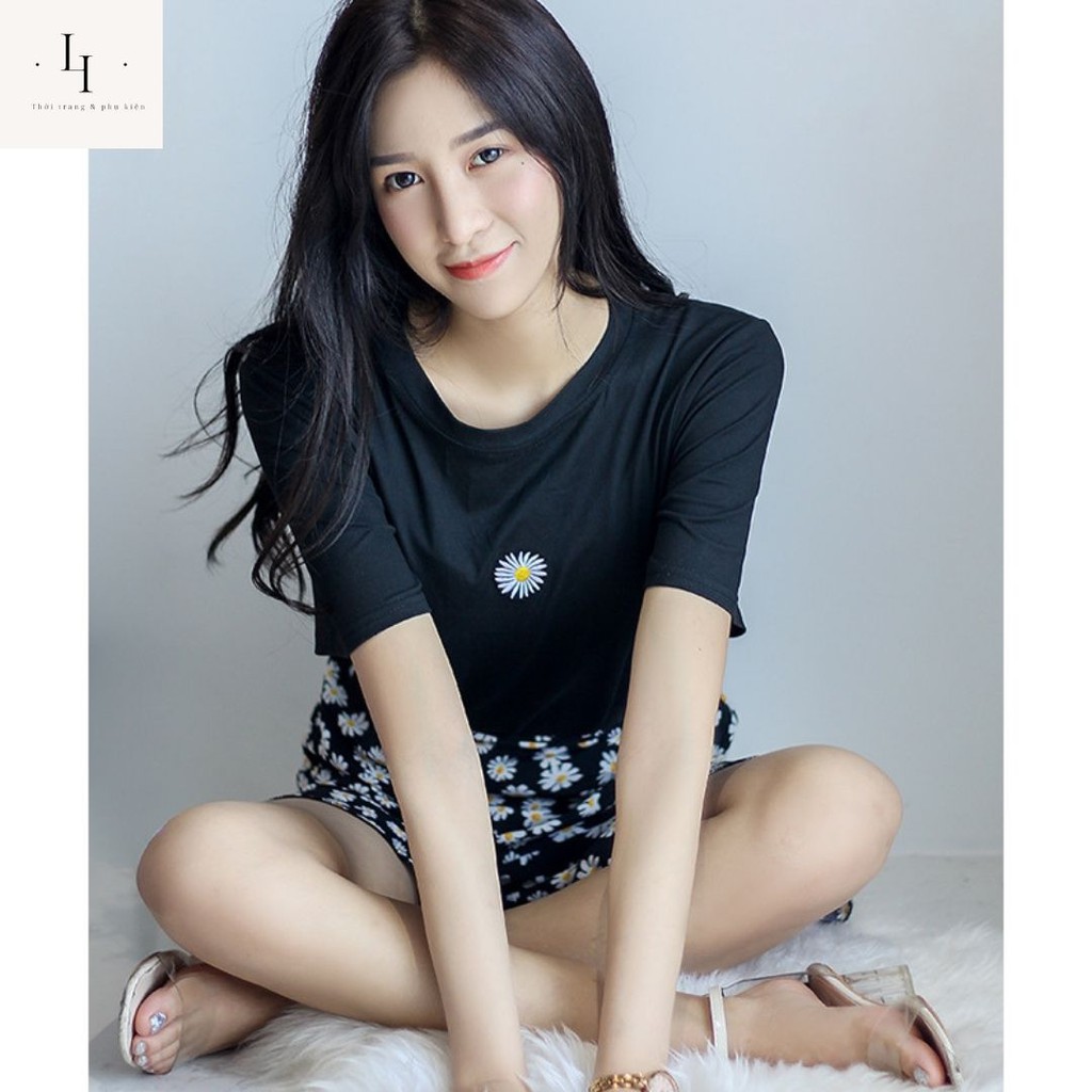 Set váy áo hoa nhí babydoll gồm chân váy chữ A 2 lớp và áo thun nữ hoa cúc Liao shop | BigBuy360 - bigbuy360.vn