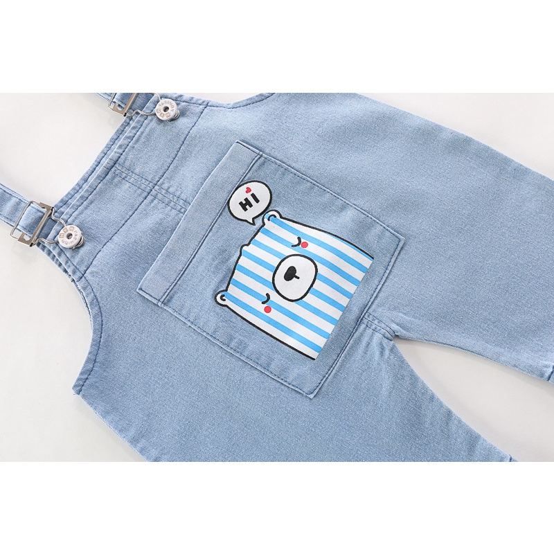 Set Yếm Jean Denim Kèm Áo Thun Cho Bé Trai Bé Gái Từ 0-3 Tuổi, Bộ 2 Món Áo Thun Quần Yếm Họa Tiết Chú Gấu Ngộ Nghĩnh
