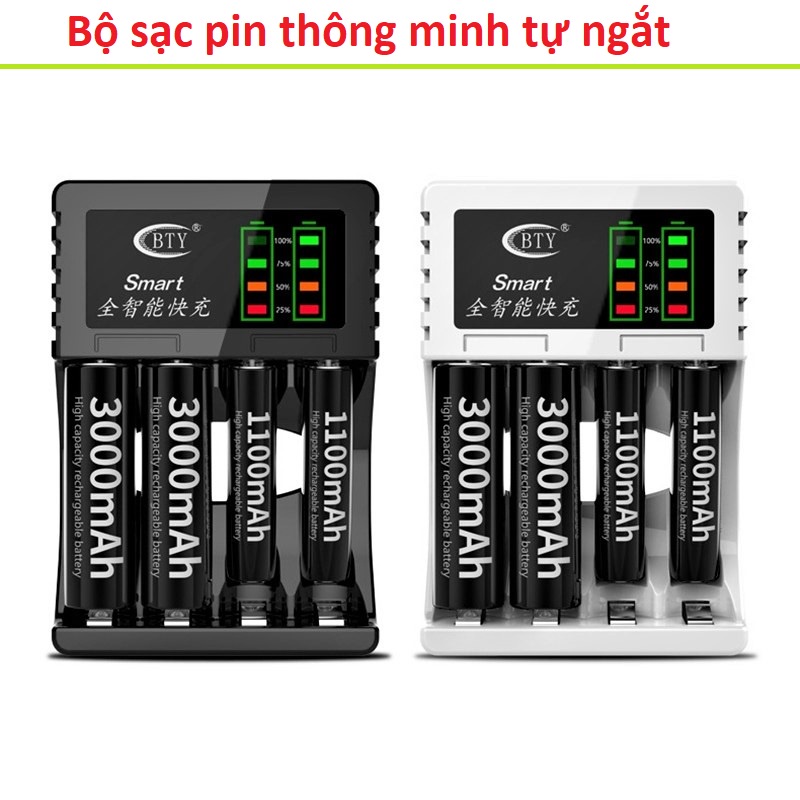 Bộ sạc nhanh pin tiểu AA-AAA thông minh tự ngắt khi đầy có chức năng khử sunfat bảo dưỡng pin