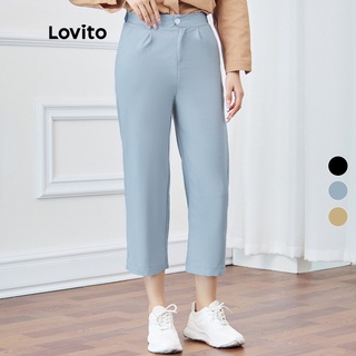 819 VN Delisted Quần dài Lovito cài nút có túi màu trơn phong cách nhã nhặn L15X035 (Xanh dương nhạt)