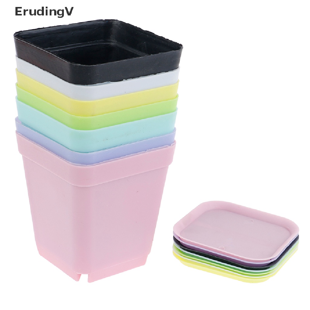 Bộ 5 Chậu Hoa Mini Hình Vuông Bằng Nhựa Dùng Trang Trí Bàn Làm Việc