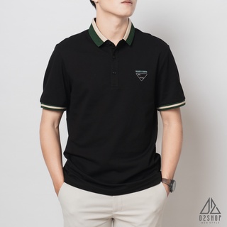 Áo thun polo nam D2shop, áo polo nam viền cổ xanh lá N1, màu đen