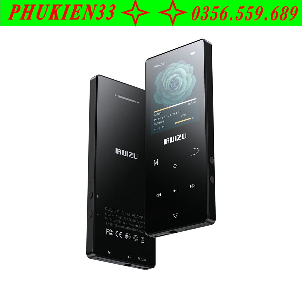 Máy nghe nhạc RUIZU D51 Bluetooth 5.0 Lossless Loa ngoài, Màn cong 1,5D, Mẫu mới nhất RUIZU 2020