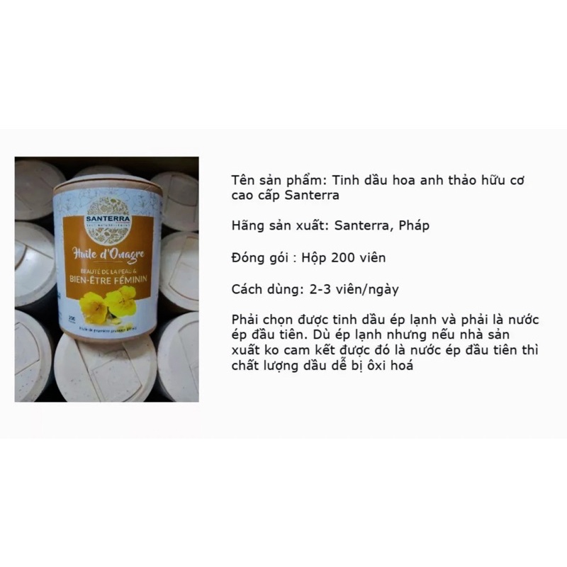 Dầu hoa anh thảo ép lạnh lần đầu SANTERRA nội địa Pháp