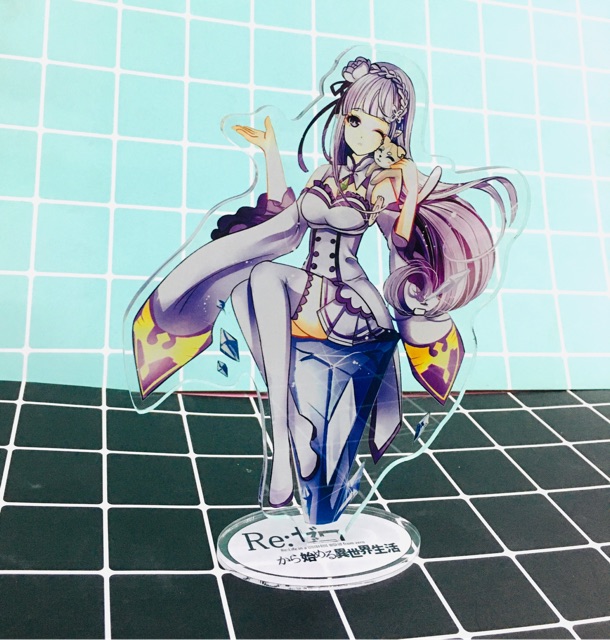 Tượng mô hình imilia re:zero, Standee để bàn anime re:zero Emilia