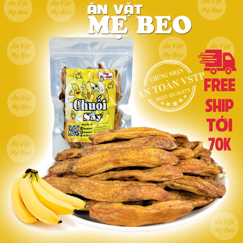 Chuối sấy dẻo không đường Đà Lạt vị tự nhiên Túi 500Gr Mẹ Beo cực ngon