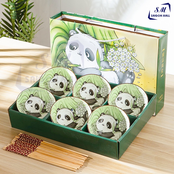 Bộ 6 chén 6 đũa hoạ tiết hoa văn cao cấp, hiện đại có hộp đẹp làm quà tặng